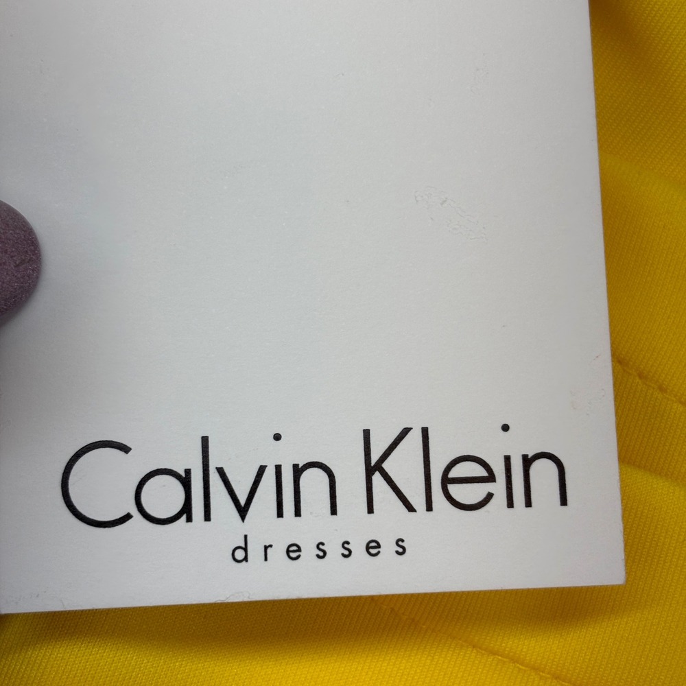 Calvin Klein Yellow Sleeveless Sheath Dress Size 4 Ruched New Casual Business - Picture 11 of 11